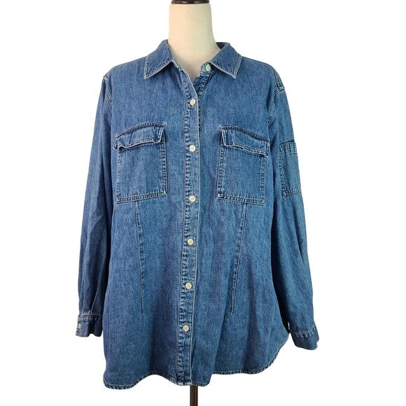 Venezia Blue Denim Vintage Flap Pocket Shirt Overshirt Shacket 14 16 XL - Picture 1 of 4